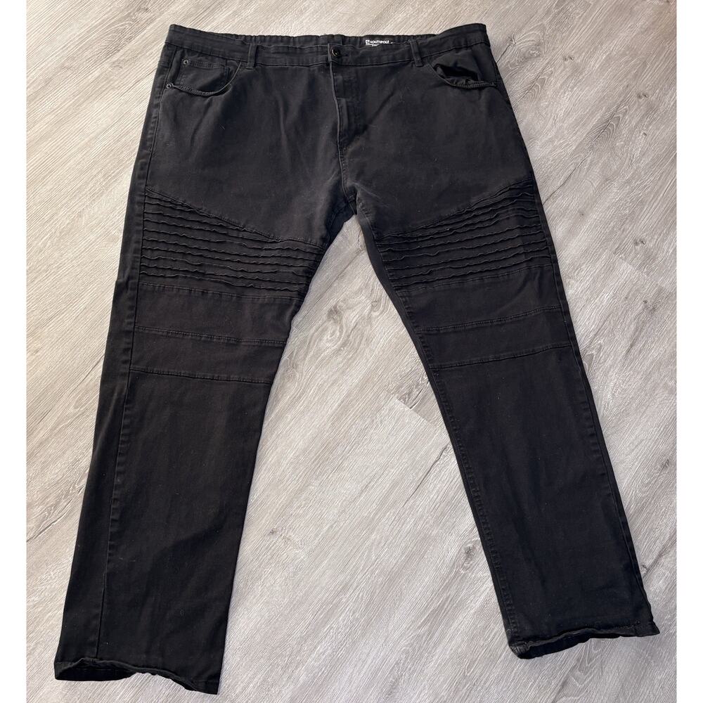 South‎ Pole Men's Moto Jeans Black Stretch 50 Distressed Straight Leg 48x32
